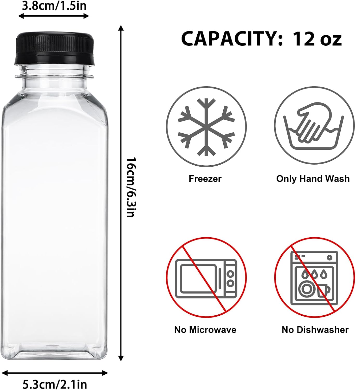 128 Pack: 12oz Empty Plastic Bottles | Reusable Drink Containers | Plastic Bottles with Caps