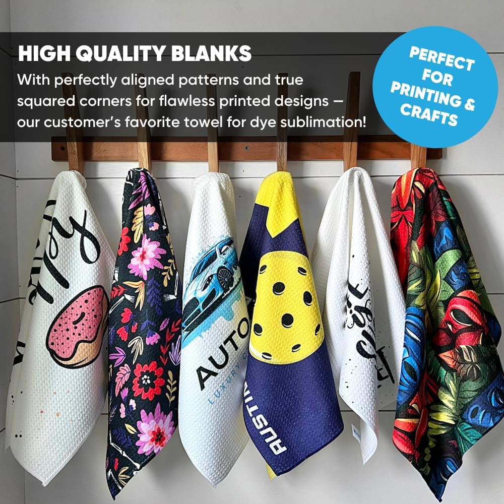 6 Pack: Microfiber Sublimation Kitchen Towels | 16" x 24" Premium Sublimation Blank Towels | Waffle Weave Microfiber | Tea Towels