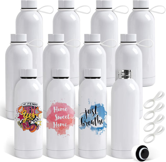 12 Pack: 17oz Sublimation Tumbler Blanks | Double-wall Insulated | Stainless Steel Bottle with Silicone Ring