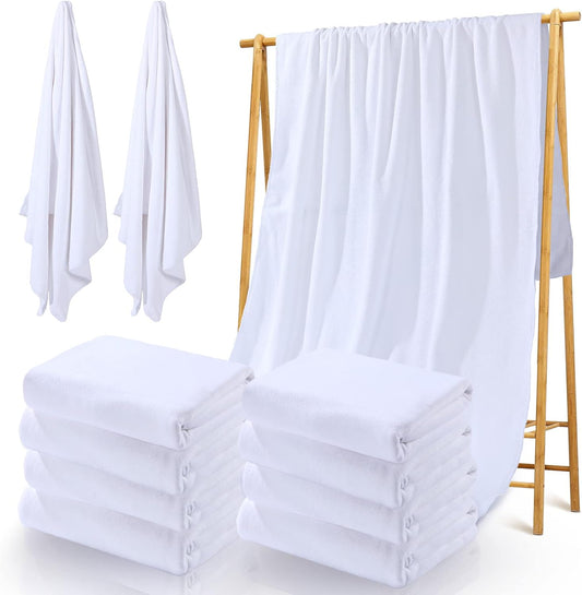 8 Pack: Sublimation Blank Bath Towels | 60" x 27" Microfiber Polyester Thick Towels | Absorbent White Towels