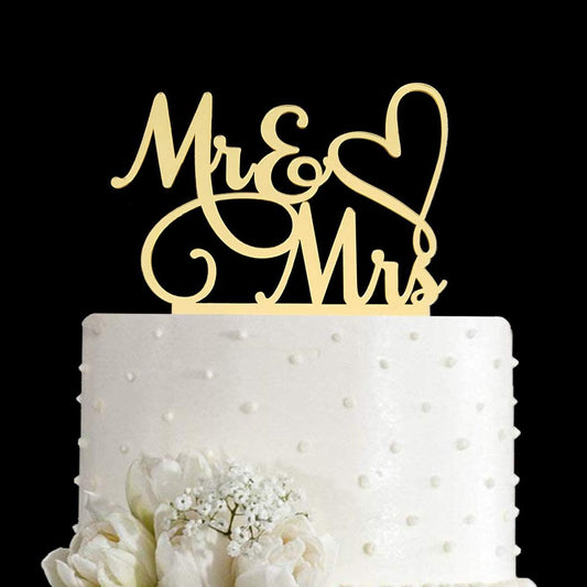 Mr and Mrs Cake Topper | Bride and Groom Cake Topper | Decoration, Mirror Gold Acrylic