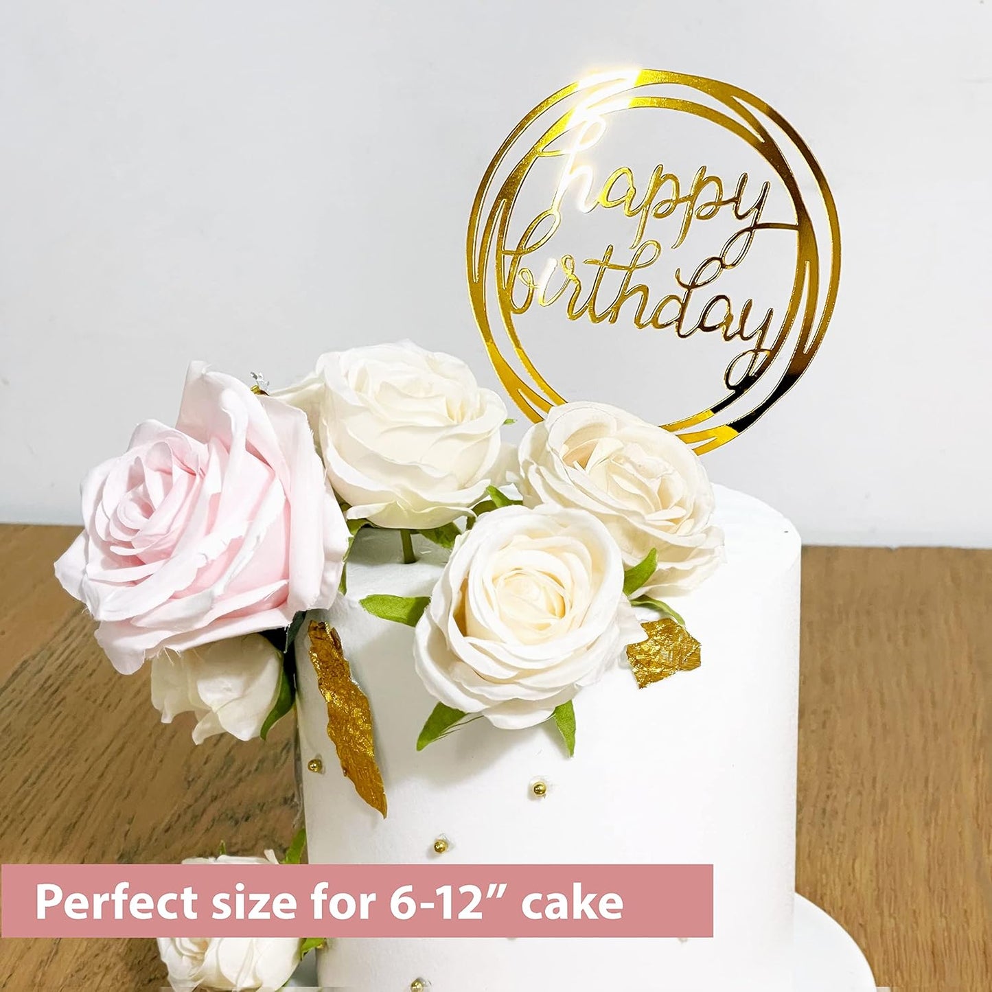 6 Pack: Happy Birthday Gold Cake Topper Set | Double-Sided Glitter | Acrylic Cake Toppers | Cupcake Toppers