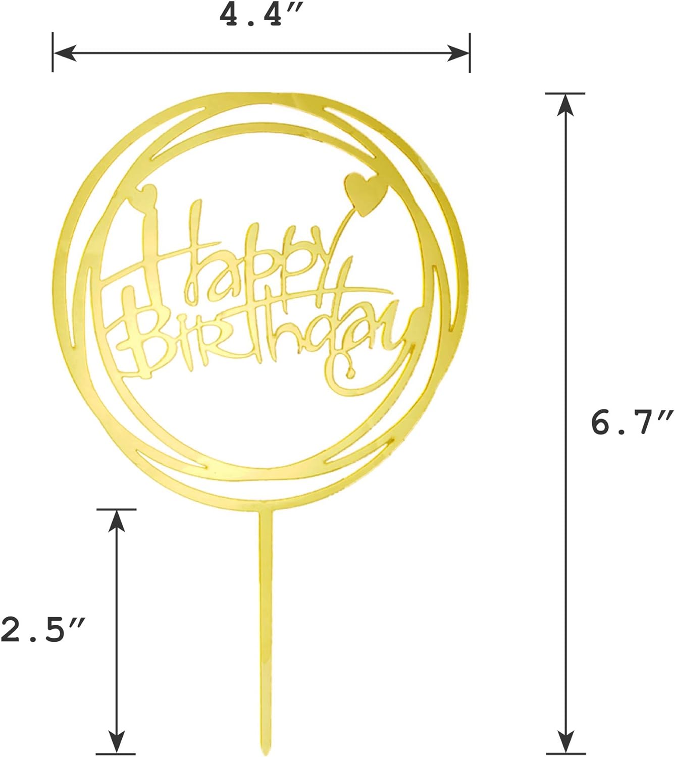 6 Pack: Happy Birthday Gold Cake Topper Set | Double-Sided Glitter | Acrylic Cake Toppers | Cupcake Toppers