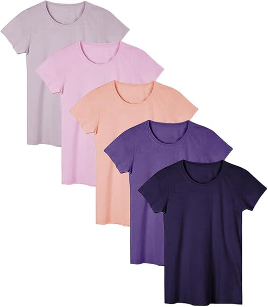 5 Pack: Women's Cotton Stretch Color T-Shirts | Casual Tops | Multi Packs (Available in Plus Size)