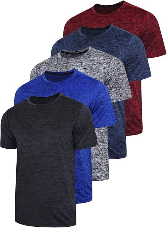 5 Pack: Men’s Short Sleeve Crew Neck Activewear T-Shirts | Running-Gym Workout (Available in Plus Size)