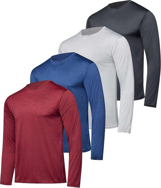 4 Pack: Men's Dry-Fit Crew Neck Long Sleeve T-Shirts