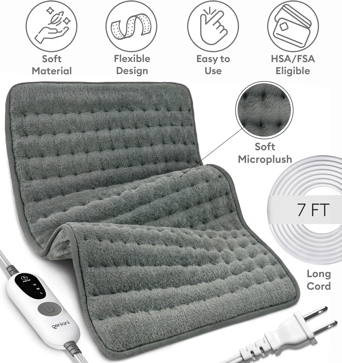 Heating Pad for Back Pain & Cramp Relief | Auto Shut Off, Machine Washable | Moist Heat Pad for Neck & Shoulder 12’’ × 24’’