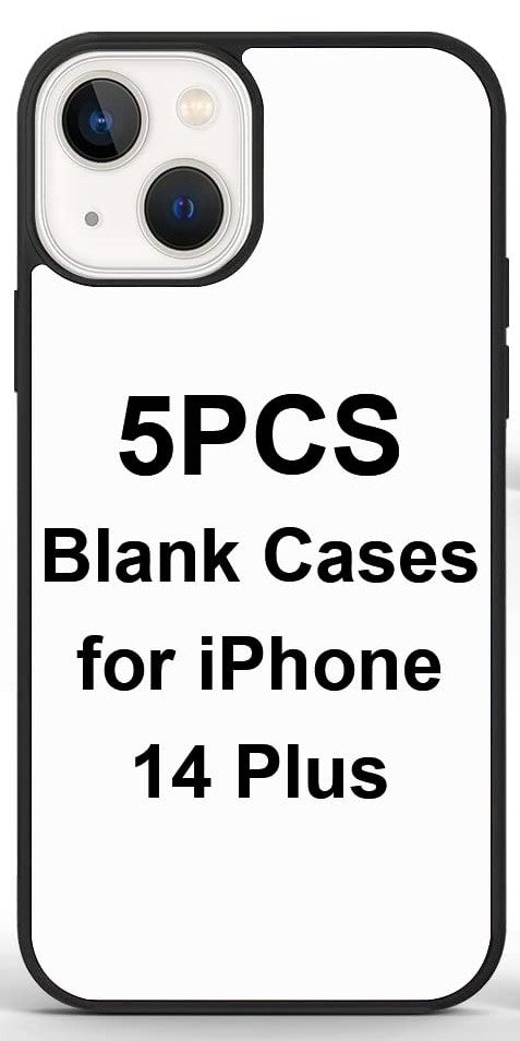 5 Pack: iPhone 14 Plus Blank Sublimation Cases | Soft Black Rubber | Hard PC Anti-Slip Shockproof Protective Covers