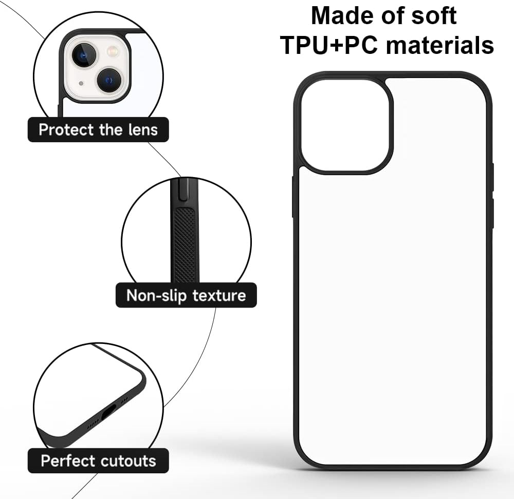 5 Pack: iPhone 14 Plus Blank Sublimation Cases | Soft Black Rubber | Hard PC Anti-Slip Shockproof Protective Covers