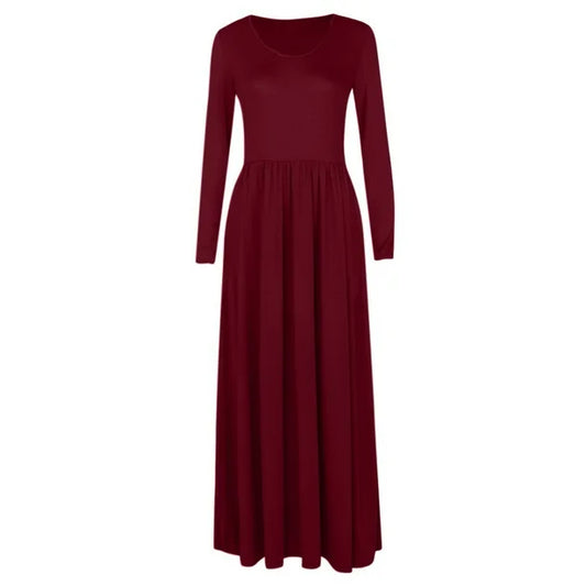 Women's Maxi Dress | Long Sleeve | Casual Long T-Shirt Dress with Pockets