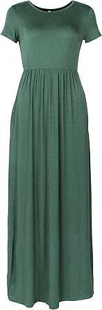 Women's Maxi Dress | Short Sleeve | Casual Empire Waist | Long Dress with Pockets