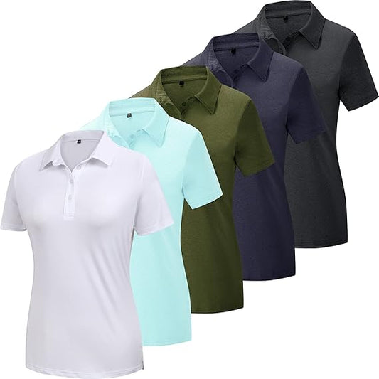 5 Pack: Women's Polo Shirts | Lightweight | Short Sleeve | Quick Dry