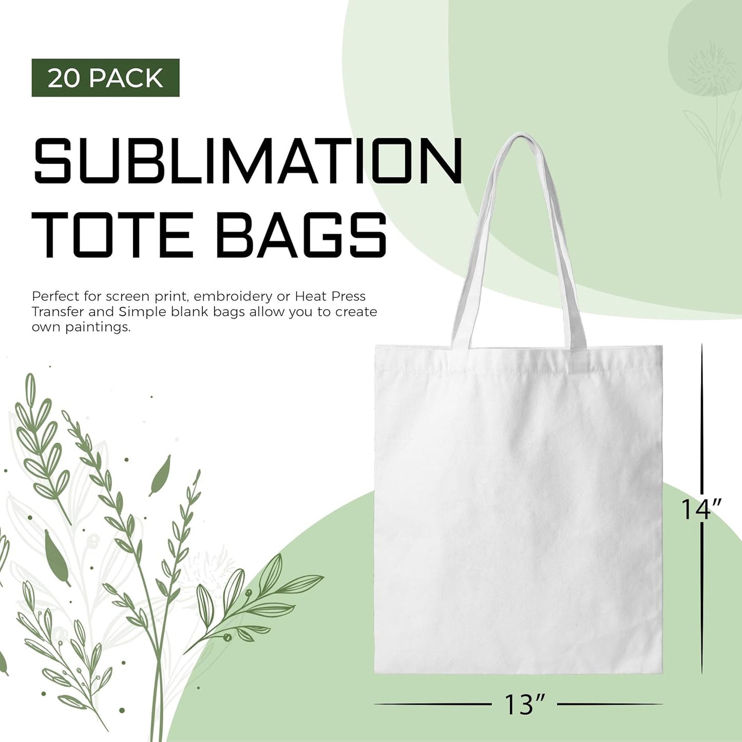 20 Pack: Tote Bags Sublimation Blanks | Polyester Canvas Tote Bags