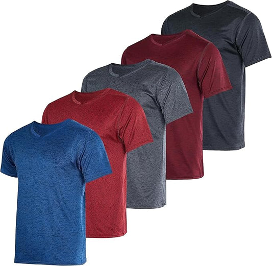 5 Pack: Men's V-Neck Dry-Fit Activewear T-Shirts (Available in Plus Size)