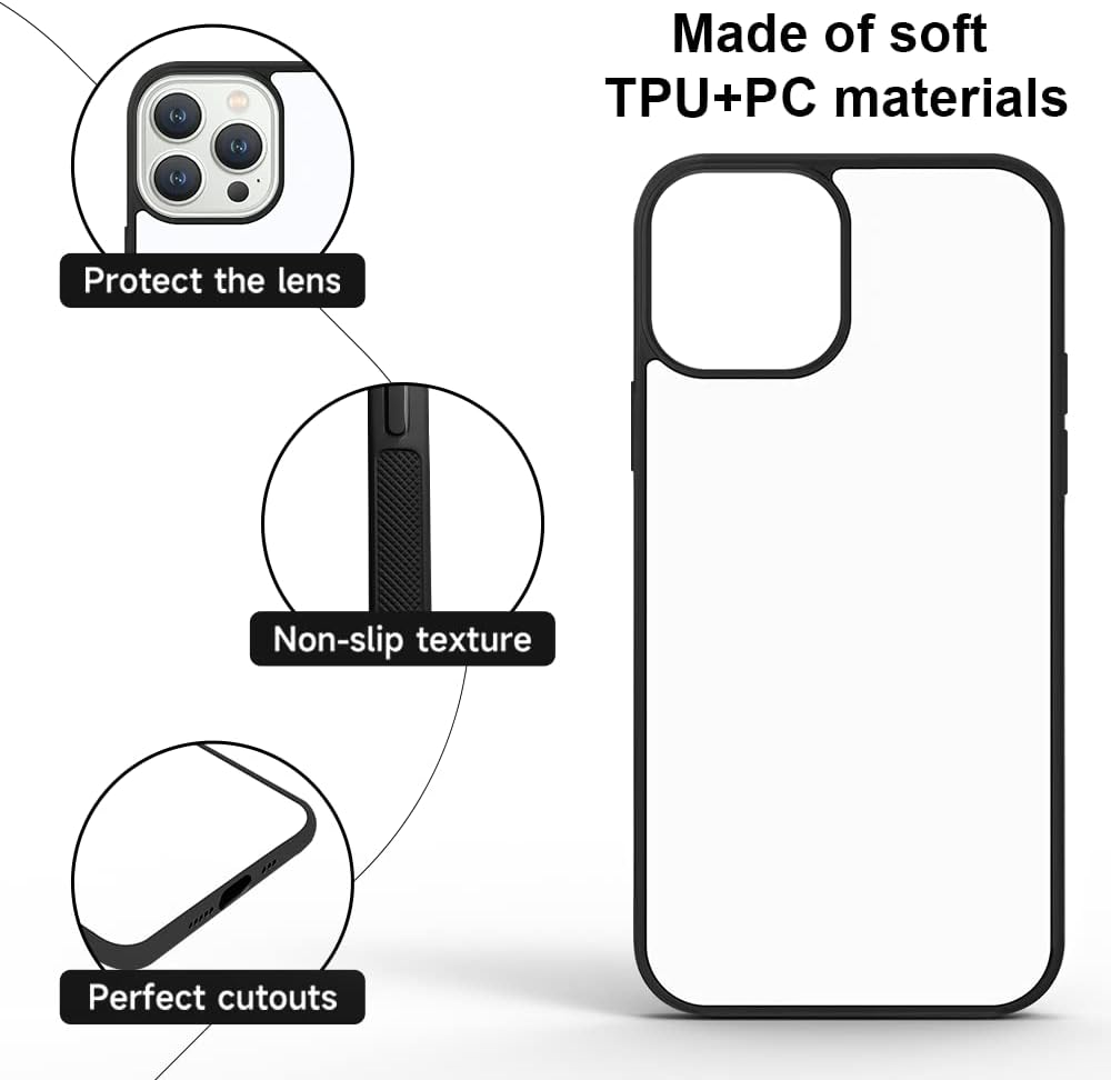 5 Pack: iPhone 14 Pro Blank Sublimation Cases | Soft TPU + Hard PC Anti-Slip Shockproof Covers | For iPhone 14 Pro (2022)