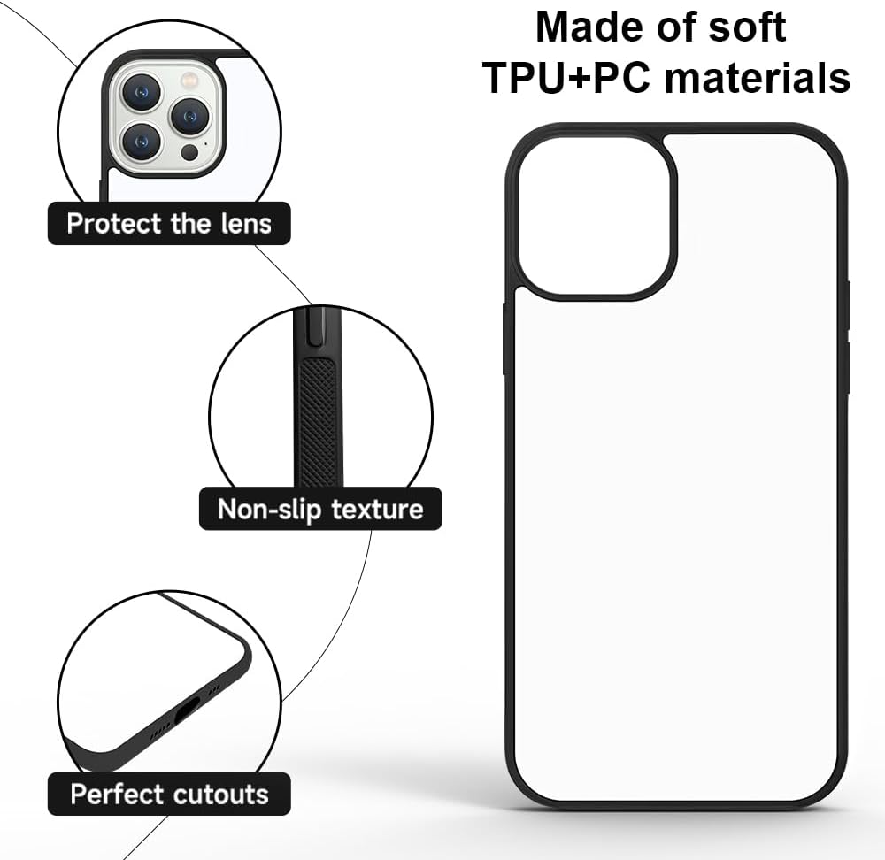 5 Pack: iPhone 15 Pro Max Sublimation Blank Cases | Soft Rubber + Hard PC Aluminum Anti-Slip Shockproof Protective Phone Covers